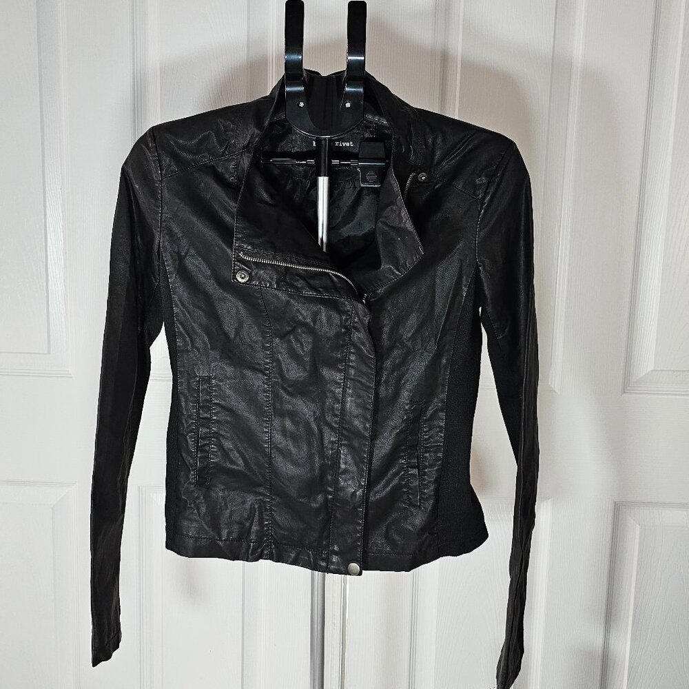 Black Rivet Womens Black Faux Leather Jacket Large